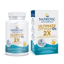 Nordic Naturals Ultimate Omega 2X avec vitamine D3, Saveur de citron - 60 gels doux - 2150 mg Omega-3 + 1000 UI D3 - EPA & DHA - Santé du cerveau, du coeur et de l'immunité - 30 portions
