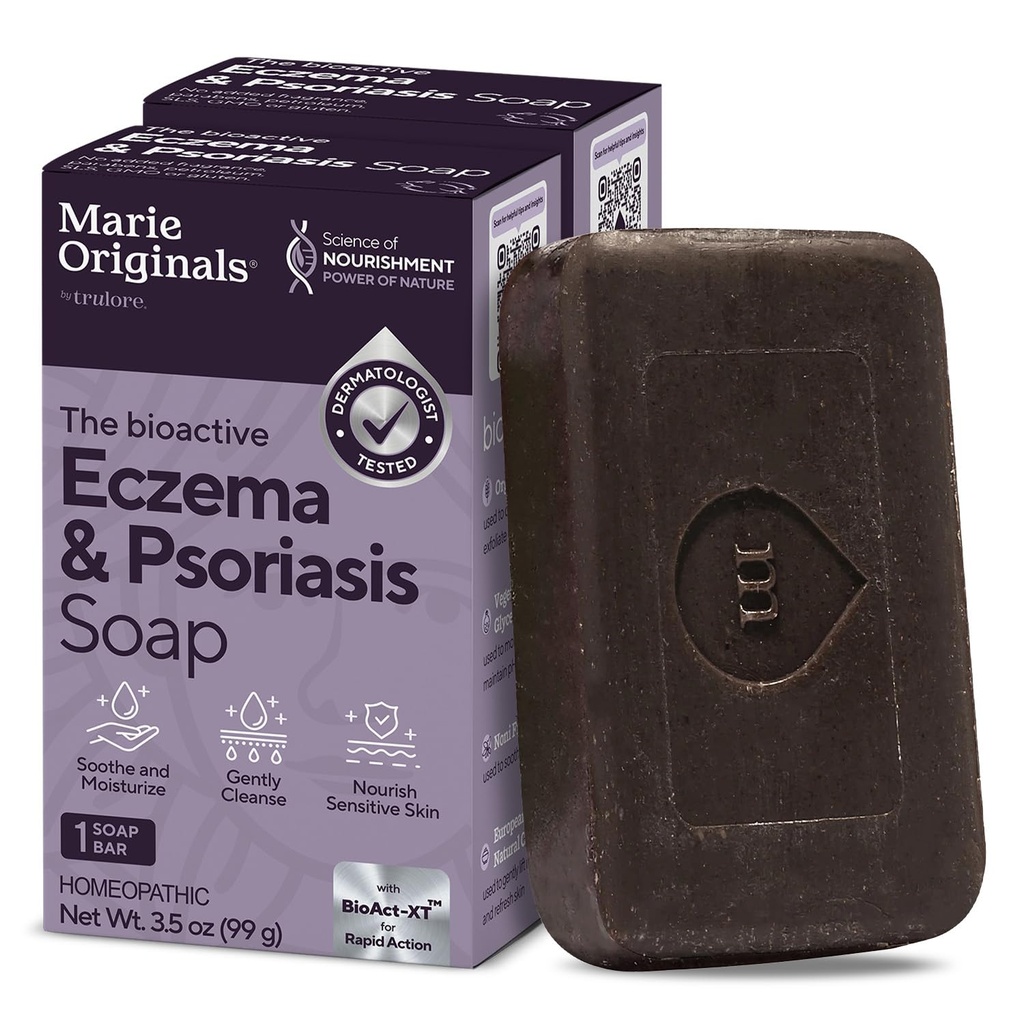 Marie Originals Eczema Face Soap Body Wash Bar – All Natural Psoriasis, Dermatitis Treatment for Dry Itchy Flaky Skin Relief – Gentle Detoxifying, Healing, Anti-Itch, Cleansing Skincare (Pack of 2)