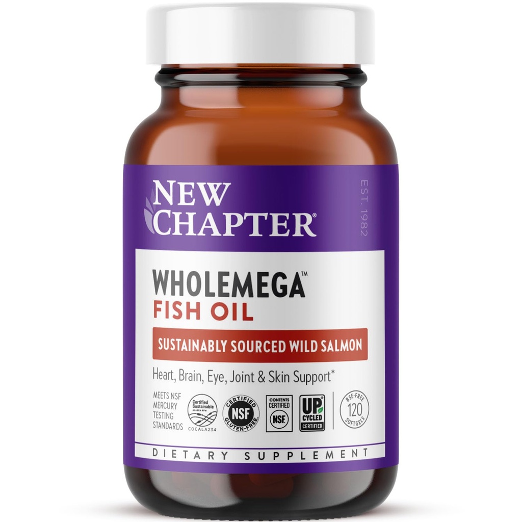 Nouveau chapitre Complément d'huile de poisson Wholemega - 2000mg par portion, Huile de saumon sauvage d'Alaska éprouvée cliniquement avec Oméga-3 + Vitamine D3 + Astaxanthine, 120 Softgels