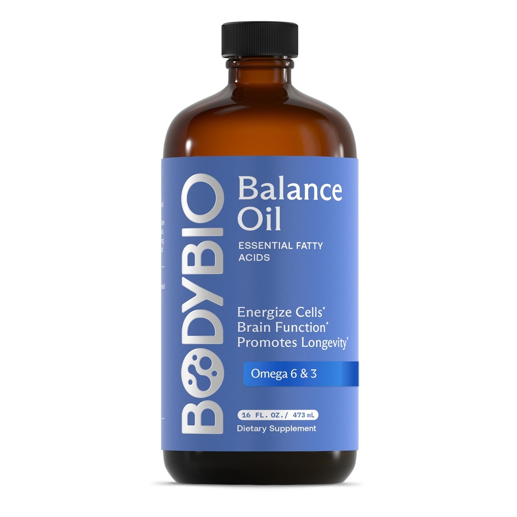 BodyBio Balance Oil - Vegan Omega 3 6 Supplement – Kaltgepresstes Blattblumenöl – unterstützt Gehirnfunktion, Gesunde Haut und Stimmung