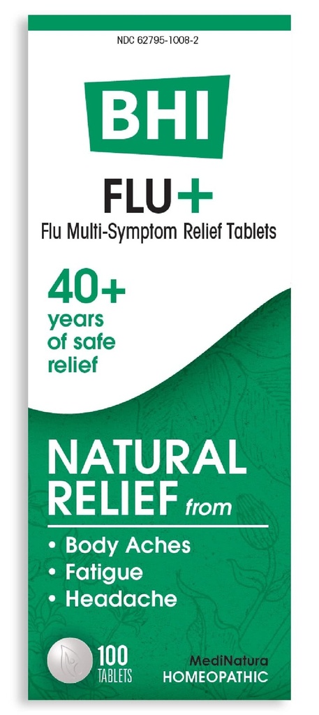 BHI Flu + Cold Multi-Symptom Relief Natürliche nicht-Drowsy Remedy 11 Gezielte homöopathische Wirkstoffe für Körper-Errungenschaften, Fatigue, Chills & Headache - 100 Tabletten