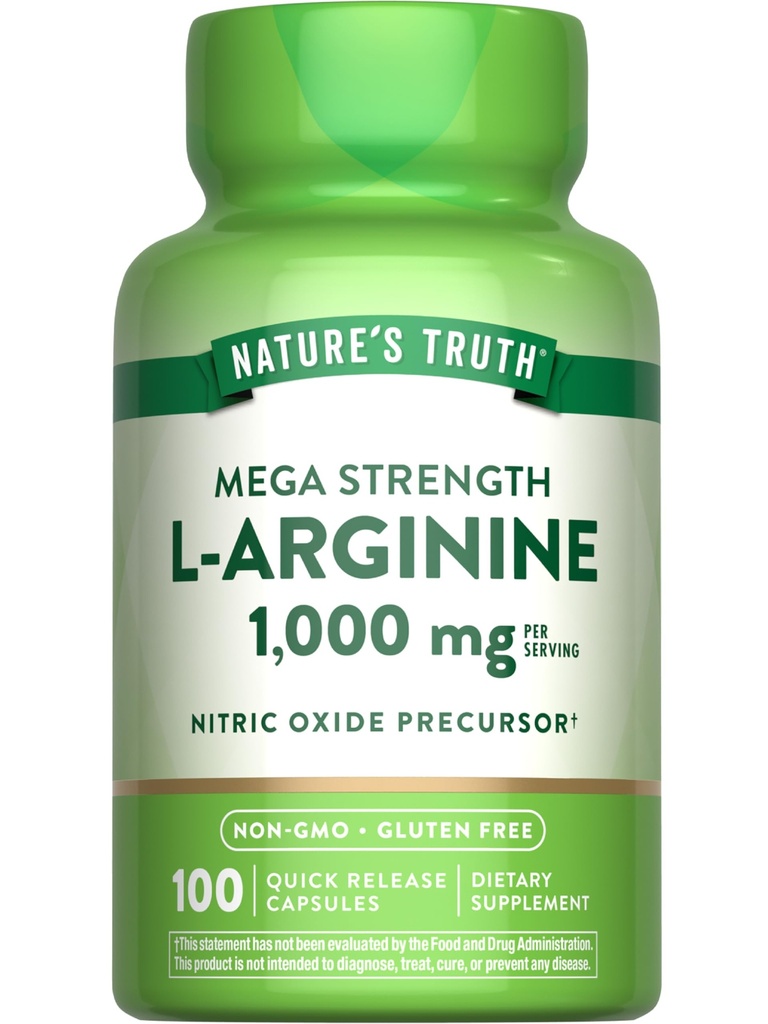 Nature's Truth L-Arginine 1000mg | 100 Kapseln | Mega Strength | Non-GMO & Gluten Kostenlose Ergänzung