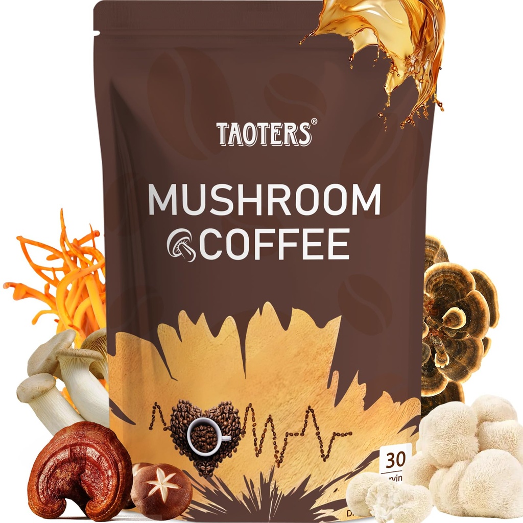 Mushroom Coffee | Enhanced Focus, Boosted Immunity, Improved Energy | 6 Adaptogenic Mushrooms: Cordyceps, Reishi, King Trumpet, Shiitake, Lion's Mane & Turkey Tail | 30 Servings