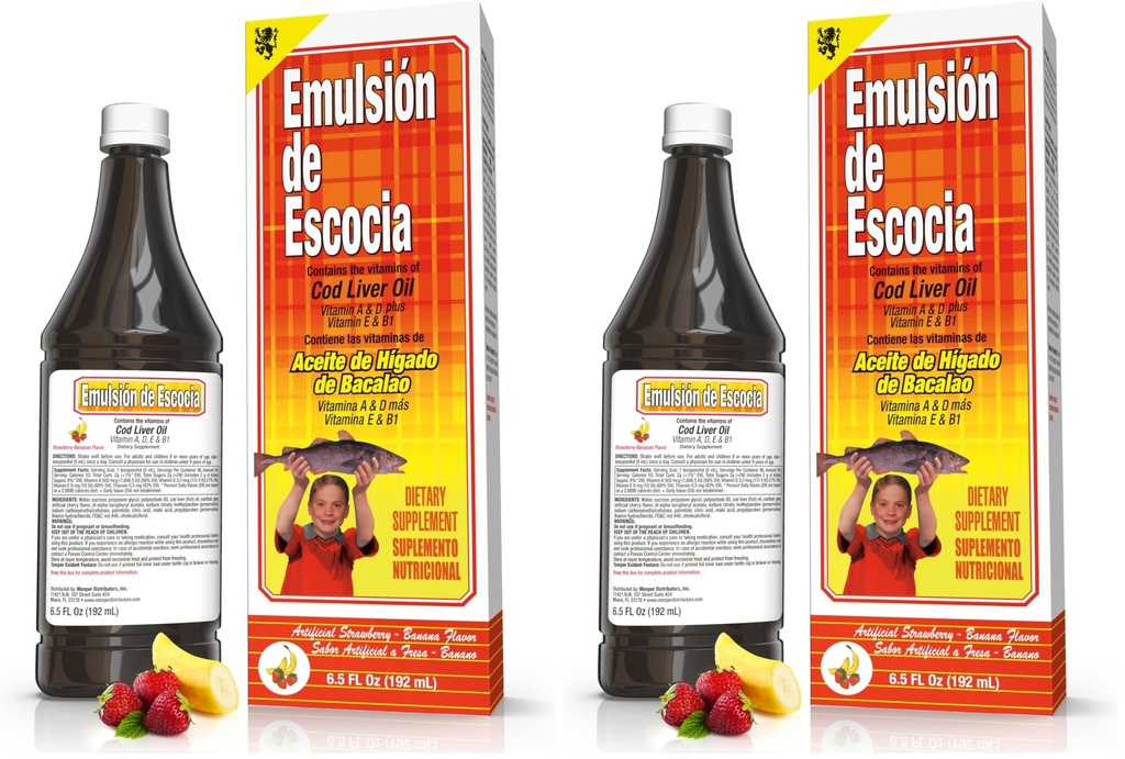 EMULSION DE ESCOCIA Fraise/Banane 6,5 Oz. Huile de foie de morue (paquet de 2)