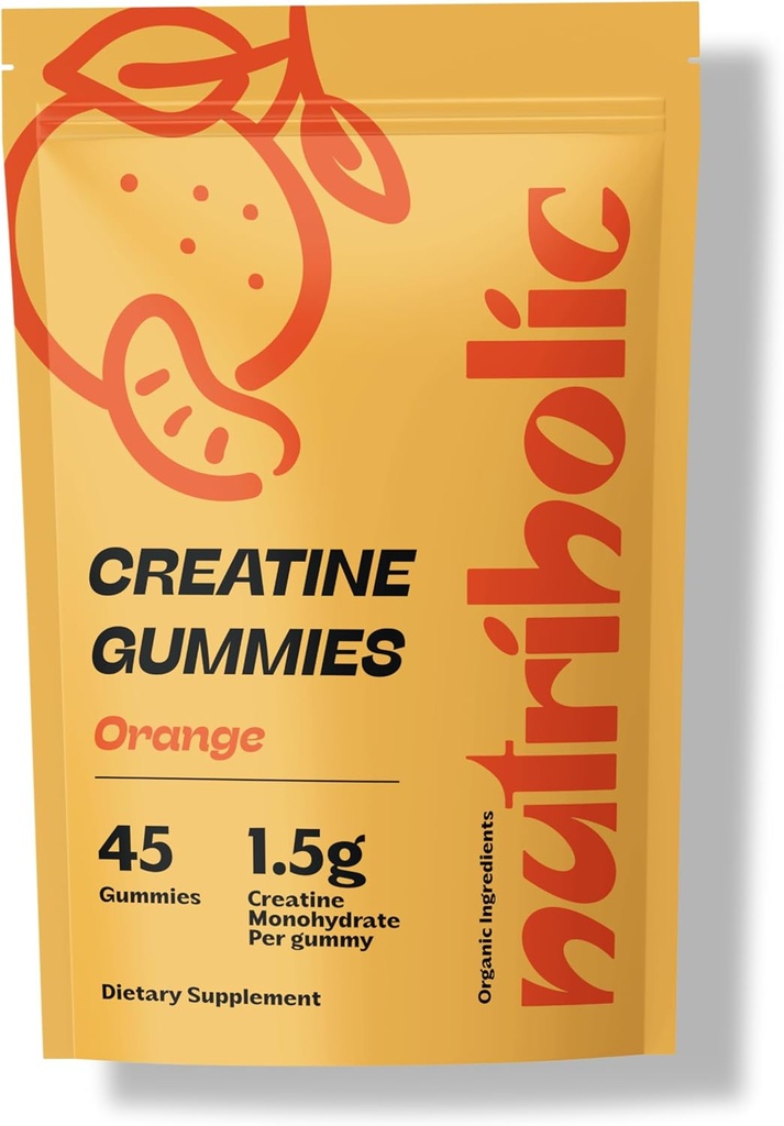 Kreatin Monohydrate für Männer und Frauen - leicht zu digest, Vegan, Glutenfrei, Non-GMO, 1,5g Kreatin pro Gummy - 45ct (45 Count, Orange)