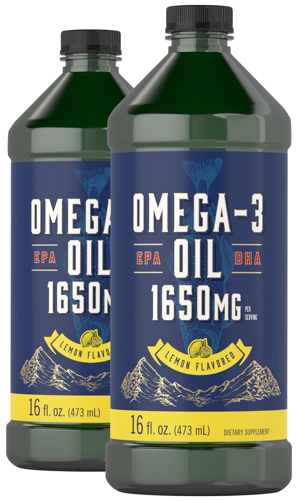 Carlyle Omega 3 Fish Oil Liquid | 1650mg | 32 fl oz (2 x 16oz Flaschen) | Lemon Flavor | Non-GMO & Gluten kostenlose Ergänzung