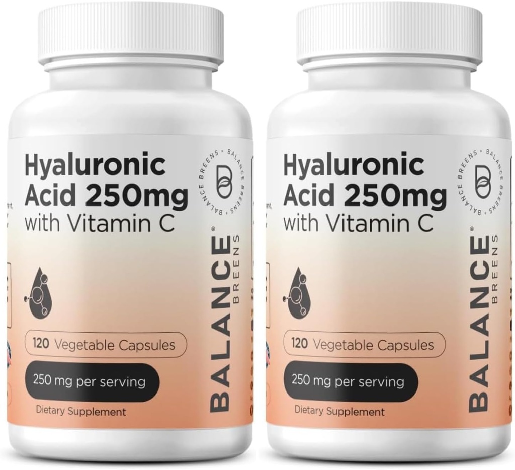 Reine Hyaluronsäure Ergänzung 250mg mit Vitamin C 50mg, 120 Vegan Kapseln - Haut Hydration für natürliches Glow, Haar, Nägel, Knochen & Gelenkgesundheit Formel