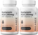 Reine Hyaluronsäure Ergänzung 250mg mit Vitamin C 50mg, 120 Vegan Kapseln - Haut Hydration für natürliches Glow, Haar, Nägel, Knochen & Gelenkgesundheit Formel