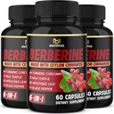 (3 Packs) Berberine Supplement Plus Ceylon Cinnamon, Milk Thistle, Turmeric, Artichoke Leaf, Black Peppe - 6 Month Supply - 180 Capsules Total