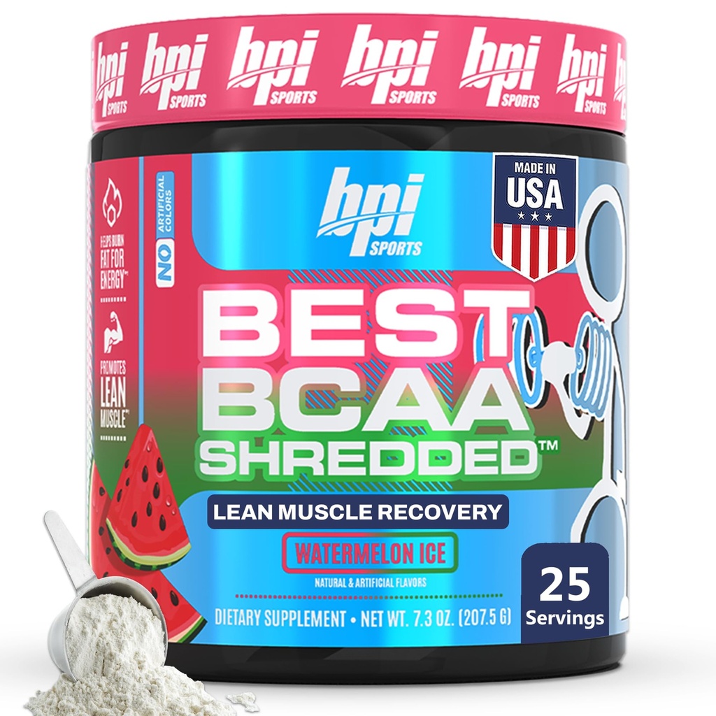 BPI Sports Best BCAA Shredded - Caffeine Free Thermogenic Recovery Drink, Lean Muscle Building BCAA Pulver für Frauen und Männer, Preworkout BCAAs Amino Acids Drink- Watermelon ICE - 25 Portionen
