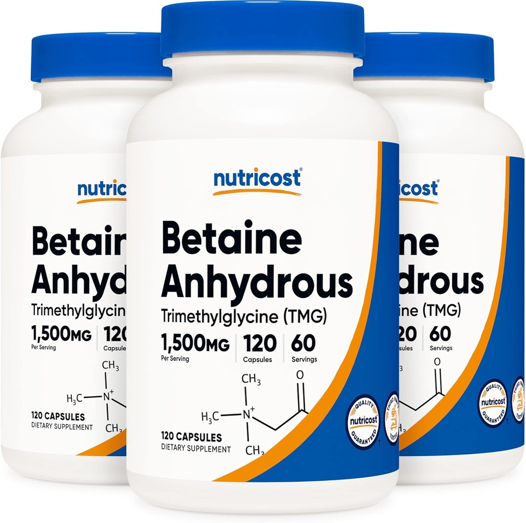 Nutricost Betaine Anhydre Caps 1500mg, 60 portions par bouteille (3 bouteilles)