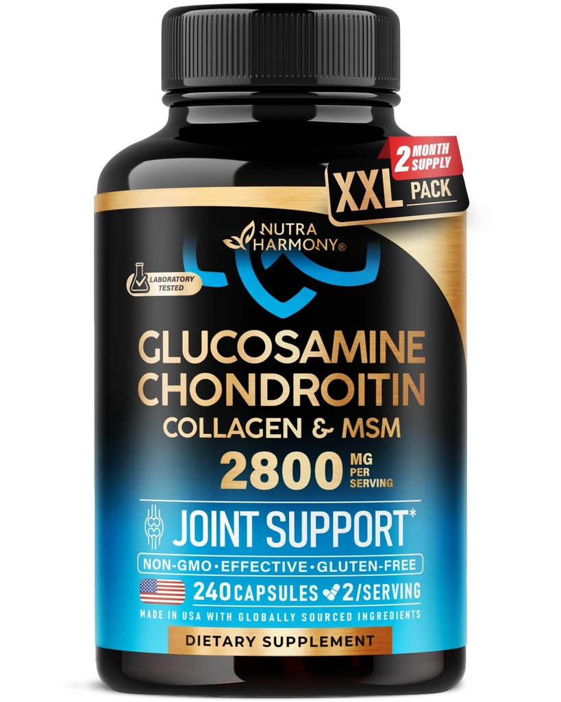 Glucosamin Chondroitin MSM Collagen | Joint Support Supplement 2800 mg | Made in USA | FSA Approved Product Items | Flexibilität Ernährung Vitamine | für Männer & Frauen, 240 Kapseln