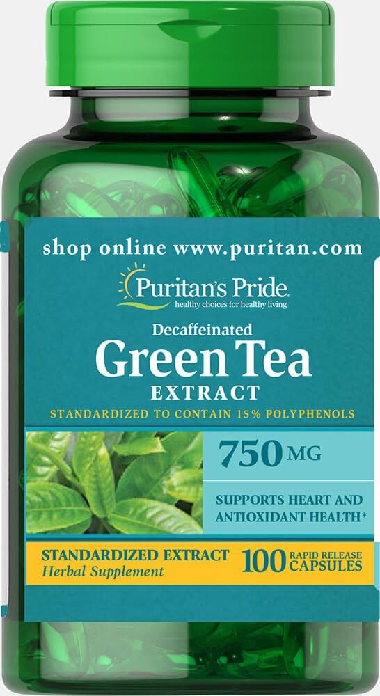 Puritan's Pride Entkoffeinierten grünen Tee Standardisierte Extrakt 750 mg-100 Kapseln
