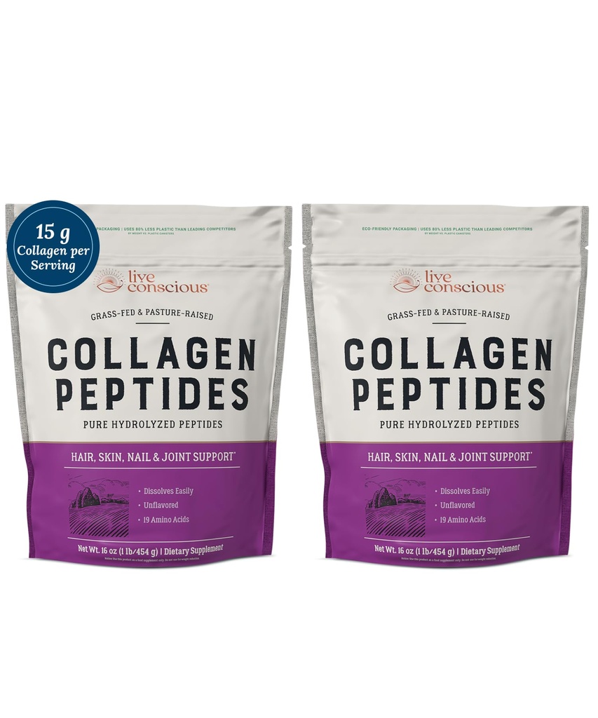 Live Conscious Collagen Peptides Powder - Haar, Haut, Nagel und Joint Support - Typ I & III Collagen - Naturallysed Hydrolyzed Protein - 16oz (2-Pack)