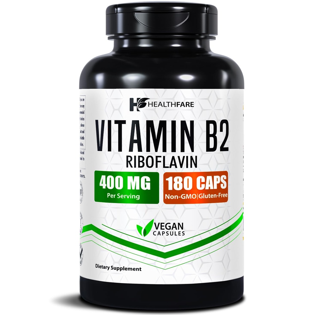 Santé Vitamine B2 Riboflavine 400mg. 180 Capsules de légumes Supplément.