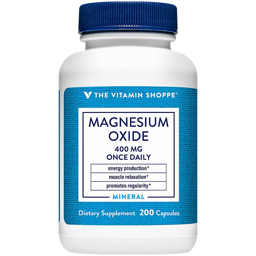 La vitamine Shoppe Oxyde de magnésium 400mg – Formule minérale quotidienne essentielle pour soutenir la production d'énergie, la relaxation musculaire, la santé osseuse et promouvoir la régularité digestive (200 capsules)