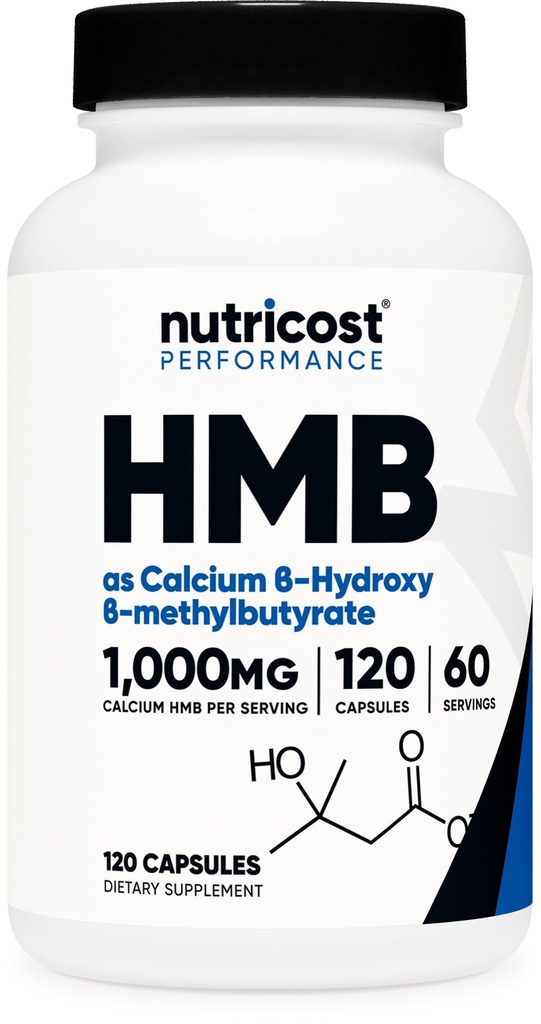 Nutricost HMB (Beta-Hydroxy Beta-Methylbutyrat) 1000mg (120 Kapseln) - 500mg pro Kapsel, 60 Portionen - Glutenfrei und nicht-GVO