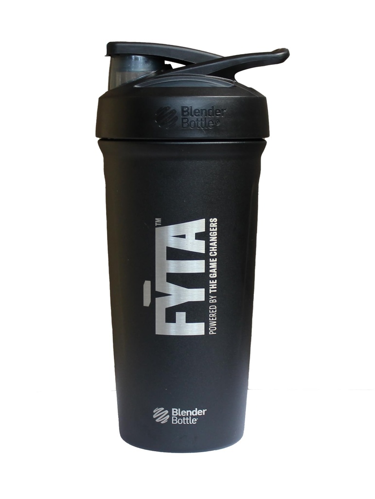 FYTA Fuel Blender Bottle, Stainless Steel, Locking Spout, Measurement Markers, Easily Blends Powder Into Liquids, Use With Protein Powder, Pre-Workout, or any Beverage, 24 oz Capacity