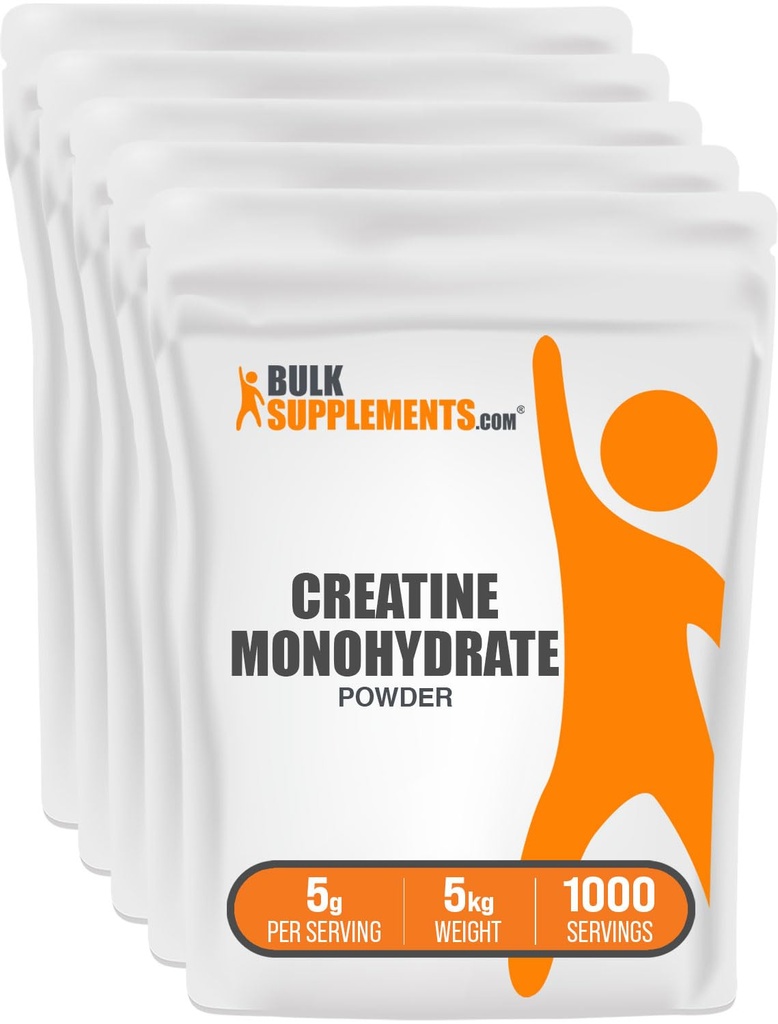 BulkSupplements.com Kreatin Monohydrat-Pulver - Kreatin-Ergänzung, Mikronisierte Kreatin, Kreatin-Pulver - Unflavored & Glutenfrei, 5g (5000mg) pro Servierungen, 5kg (11 lbs) (Pack mit 5)