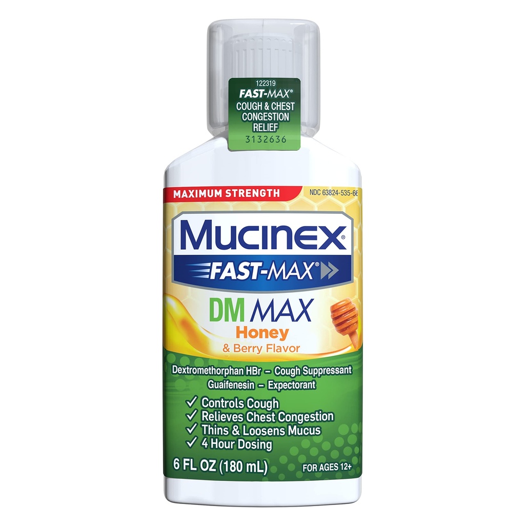Mucinex Fast-Max Maximale Stärke DM MAX, Symptom Relief, Cough Suppressant und Expectorant, Honey & Berry Flavor, 6 FL OZ