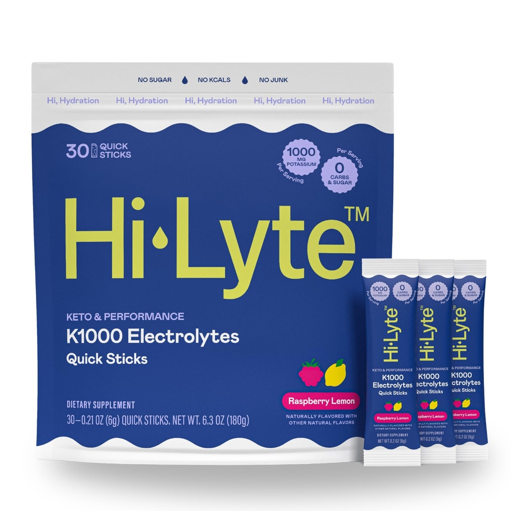 Hi-Lyte K1000 Electrolytes Powder Packets Raspberry Lemon, 30 Servings
