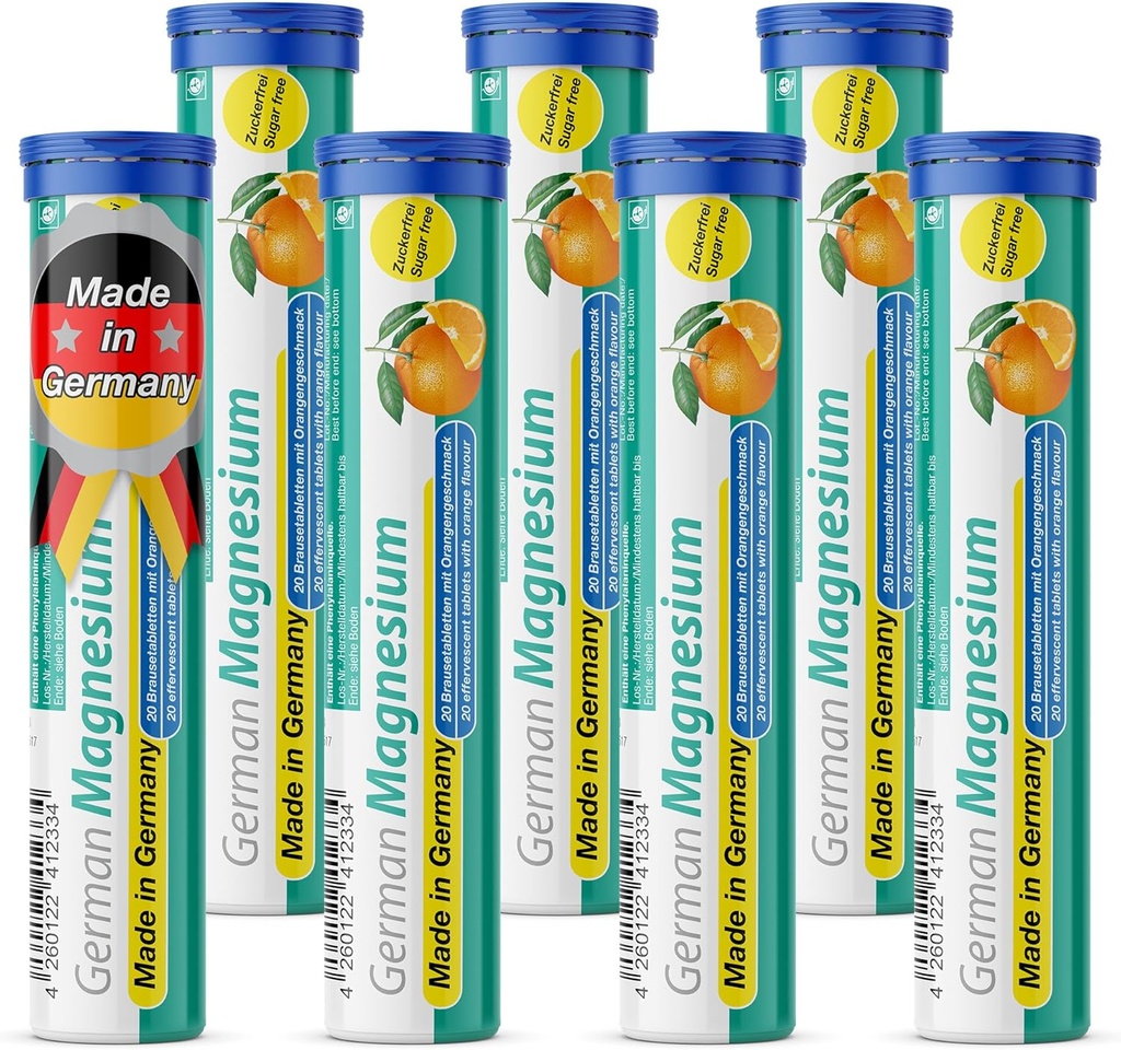 Deutsche Magnesiumoxid-Ergänzung | Effervescent Tabletten | Orange Flavor – 200 mg Magnesium pro Servieren | Sugar Free, Vegan – T&D Pharma – Made in Germany