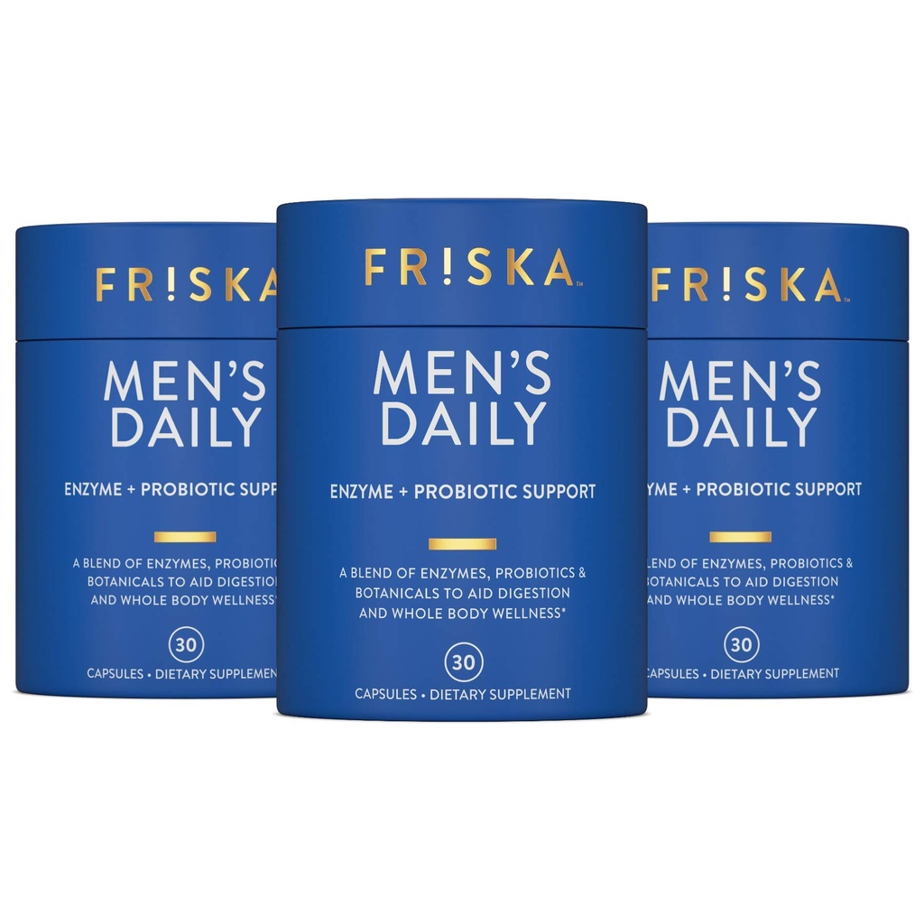FRISKA Men’s Daily Digestive Enzyme and Probiotics Supplement, Natürliche Unterstützung für männliche Verdauungsgesundheit, Bloating, Gas, Verdauungshilfe, unterstützt Gut Health, Lactase und B-Vitamins, 90 Kapseln