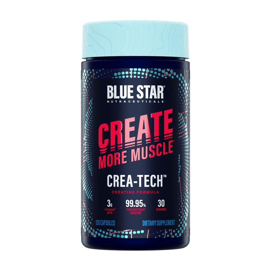 Blue Star Nutraceuticals CREA-TECH - Creapure Créatine Monohydrate - avec/Electrolytes. Créatine + Capsules d'électrolytes - construire le muscle et augmenter la force