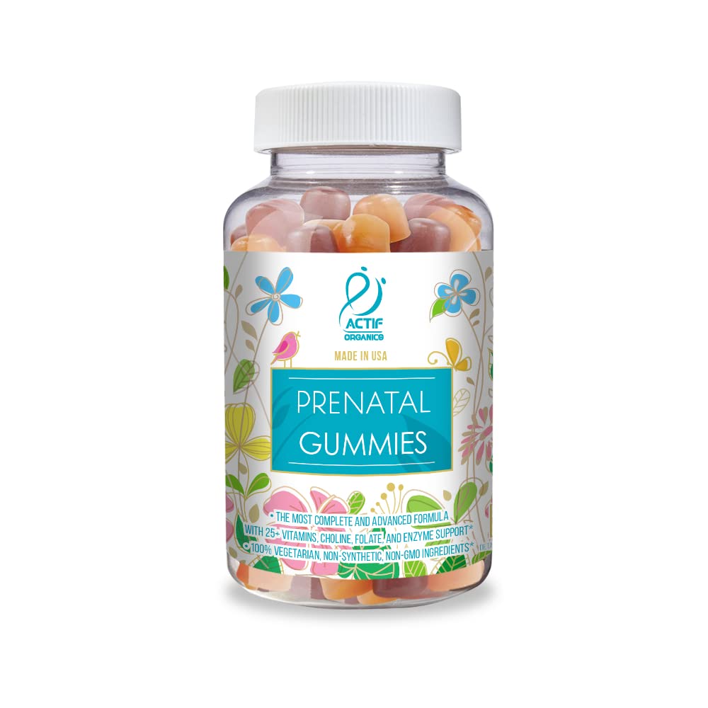 Actif Prenatale Gummis mit 25+ Bio Vitaminen und Bio Kräutermischung - Non-GMO, 100% Vegetarisch, 90 Count, Made in USA