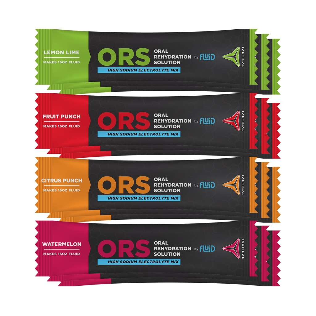 Fluid Tactical - ORS (Oral Rehydration Solution), Recover Faster, Extreme Dehydration Elektrolyte, 12pack (4 Flavor Variety Pack)