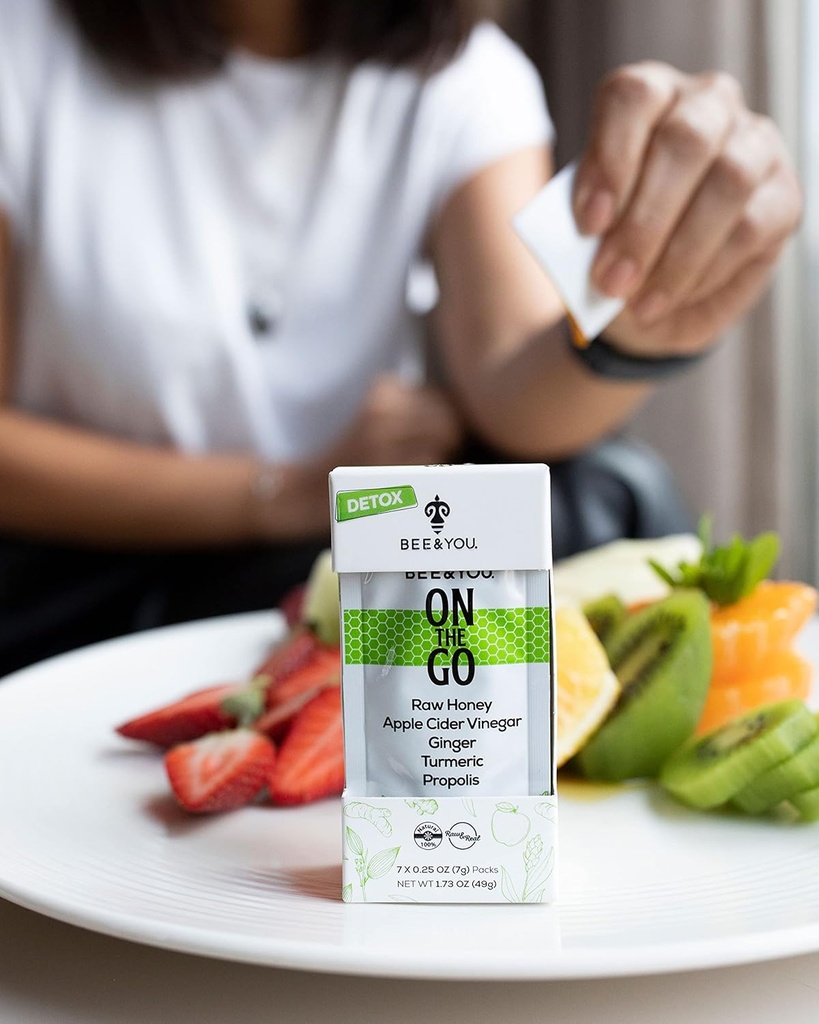 Biene und Sie auf dem Go, Immununterstützung Ergänzung, Raw Honey, Propolis Extrakt, Apfel Apfel Apfelessig, Ingwer, Turmeric, Cinnamon, Superfood, Große Verkostung, für Kinder und Erwachsene, 7 Pack
