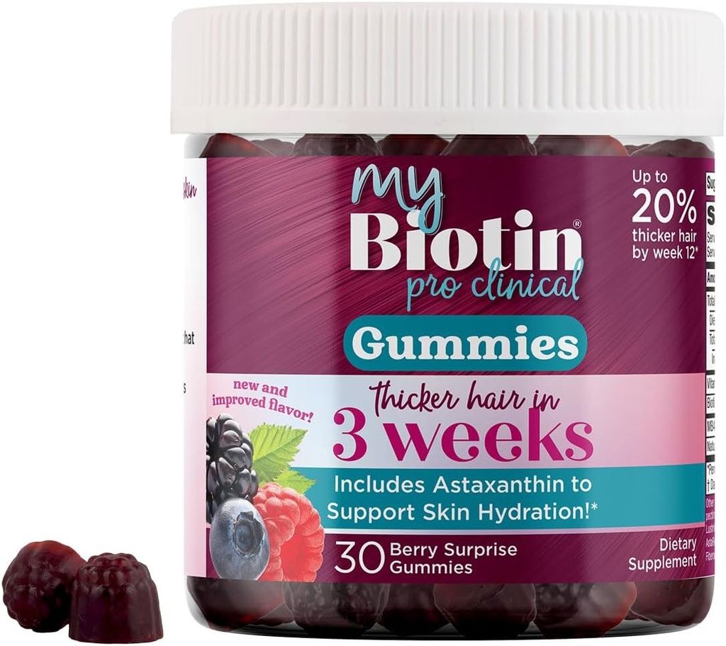 Purity Products MyBiotin ProClinical Gummies - Thicker Hair Starting in 3 Wochen & Fights Falten - MB40X Biotin Matrix w/Astaxanthin - 40X Mehr Soluble vs Ordinary Biotin 30 Berry Gummy Chews