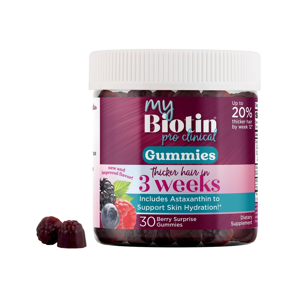 Purity Products MyBiotin ProClinical Gummies - Thicker Hair Starting in 3 Wochen & Fights Falten - MB40X Biotin Matrix w/Astaxanthin - 40X Mehr Soluble vs Ordinary Biotin 30 Berry Gummy Chews