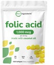 Folsäure 1.000 mcg, 500 Kokosöl Weichgele (1mg) | Essential Prenatal Vitamine (Vitamin B9) | 1.667 mcg DFE | Third Party Getestet, keine künstlichen Farben oder Geschmacksrichtungen | Non-GMO, Glutenfrei