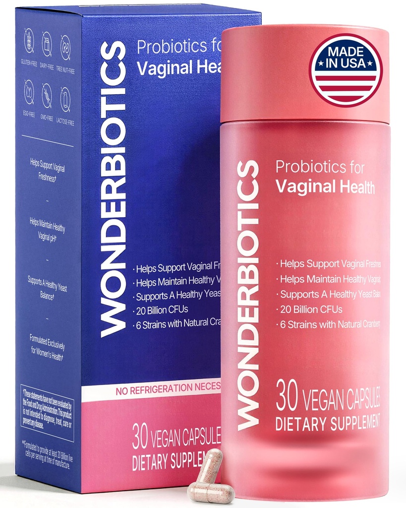 Probiotics for Women Vaginal Health - pH Balance, Yeast, Odor Control Supplement - 20 Billion CFU, 6 Authentic Strains with Natural Cranberry for Urinary & Gut Health - 30 CT