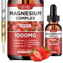 Triple Magnesium Complex Supplement, Magnesium Glycinat, Mischung, Citrat Flüssigkeitstropfen 1000mg mit Ashwagandha, CoQ10, Vitamin B6, C, D, Zink -Unterstützung Calm Stress Relief, Knochen, Muskel, Mood Vegan