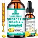 Quercetin mit Bromelain Liquid Drops, 4X Stronger Than Capsules & Pills, 7-in-1 Organische Zink Quercetin 1000mg mit Bromelain 500mg Vitamin C D3 Immununterstützung für respiratorische Gesundheit & Antioxidans