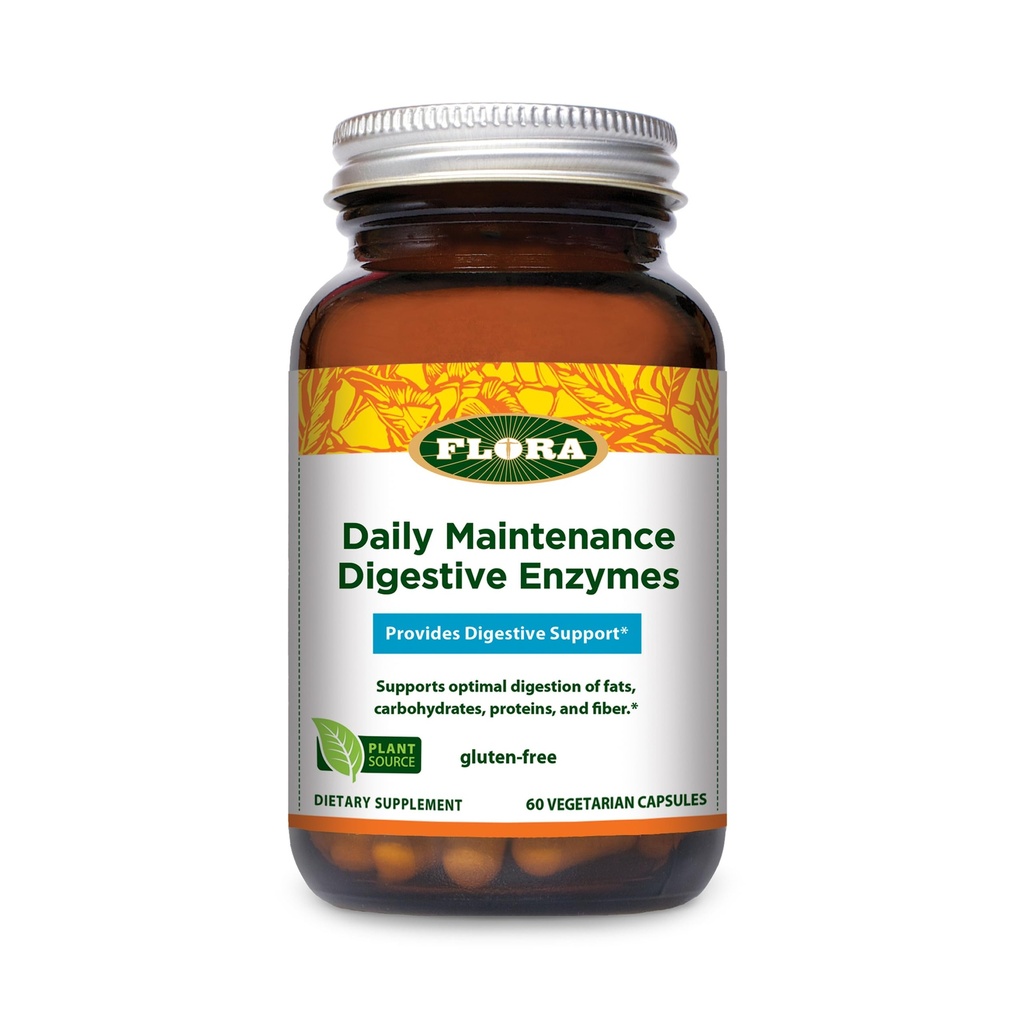 Flora Daily Maintenance Verdauungsenzyme - Enthält 7 Enzyme für Verdauungshilfe - Aids Gas & Bloating - Non-GMO & Gluten-Free - 60 Vegetarische Kapseln
