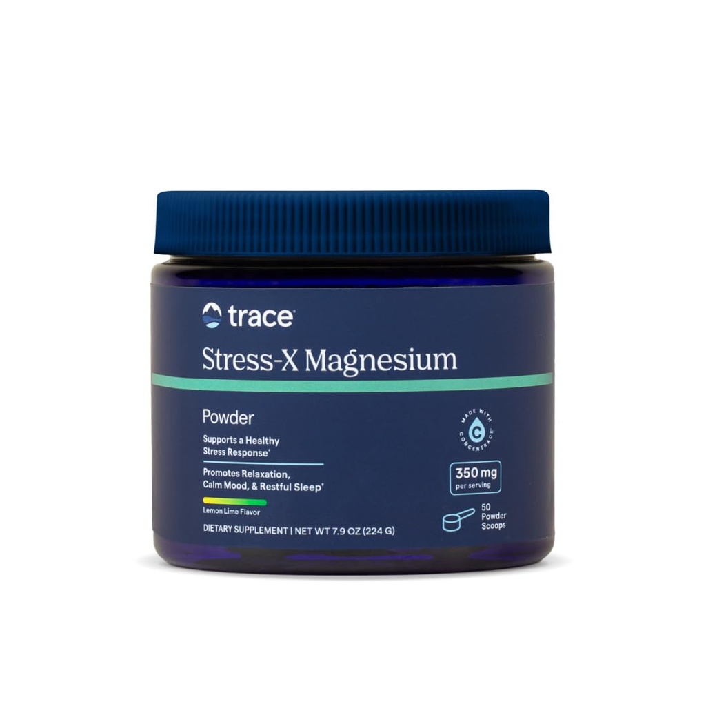 Trace Minerals Stress-X Magnesium, 350mg - Pulver-Magnesium-Ergänzung zur Unterstützung der Muskelentspannung & Erholung - Restaurierte Schlafunterstützung Mineralische Beilage - Zitronen-Lims-Flaschen, 7.9 oz (50 Servierungen)