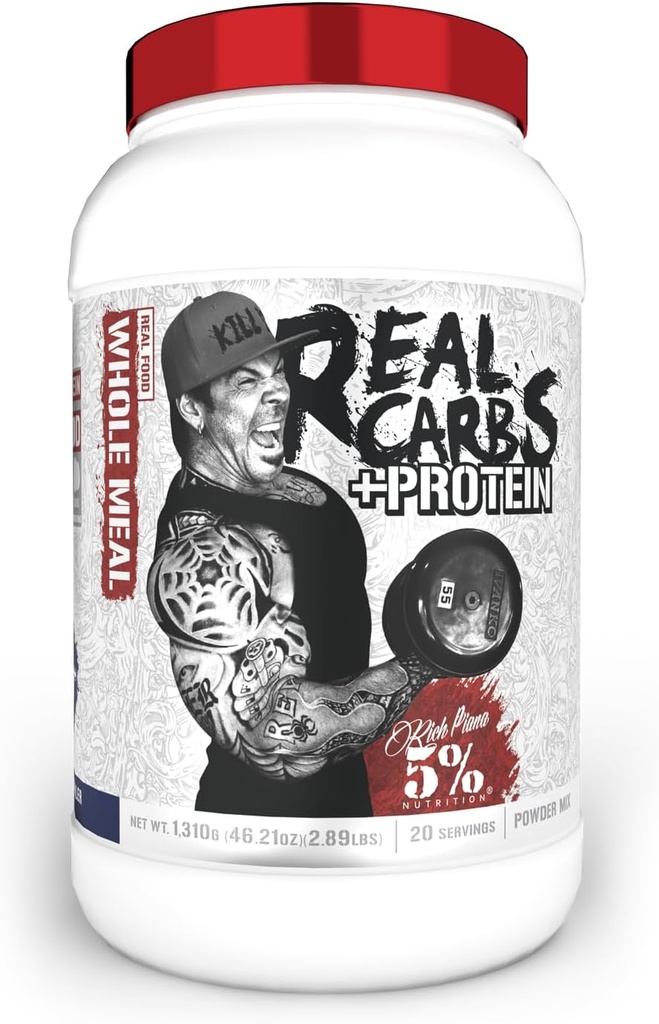 5% Nutrition Rich Piana Real Carbs + Protein | Clean Maß Gainer Protein Powder | Real Food Carbohydrate Fuel for Pre Workout/Post-Workout Recovery Meal | 2,89 lb, 20 Srvgs (Blueberry Cobbler)