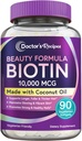 Arzt Rezepte Biotin 10.000 mcg, Haarwachstum, Gesunde Haut & Nägel, Energie Metabolismus, Vegetarisch-Friendly Biotin, mit Kokosöl, Non-GMO, 3 Monat Versorgung, 90 Vegetarische Softgels