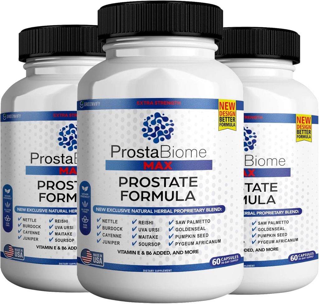 ProstaBiome Max Prostate Support Formula, Natural Herbal Blend with Saw Palmetto, 60 Capsules, 30-Day Supply (3)
