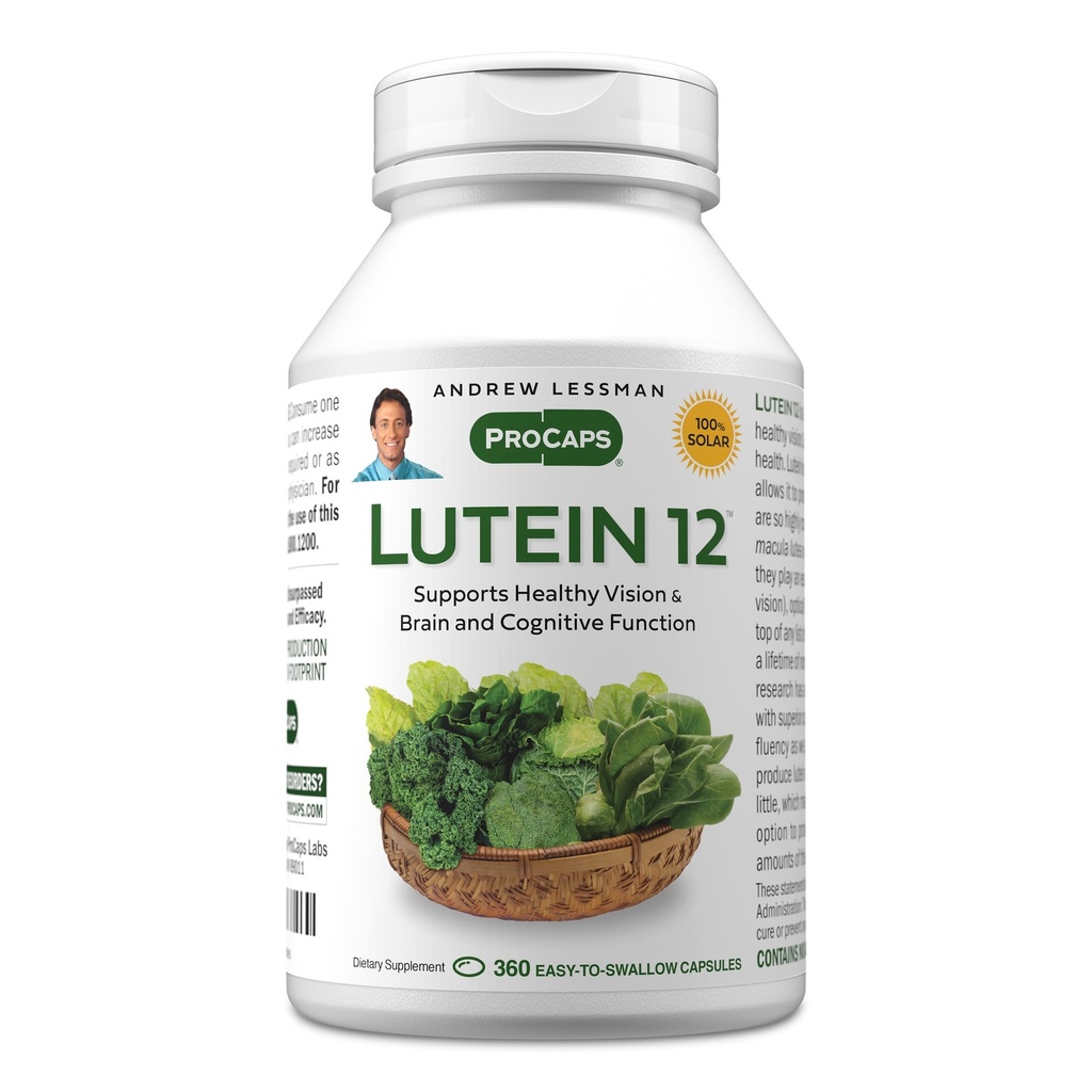 ANDREW MOINSMAN Lutéine 12 mg - 360 Softgels - Ultra-hautes teneurs en lutéine. Puissant anti-oxydant caroténoïde. Soutient la santé oculaire et favorise une vision et une peau saines.