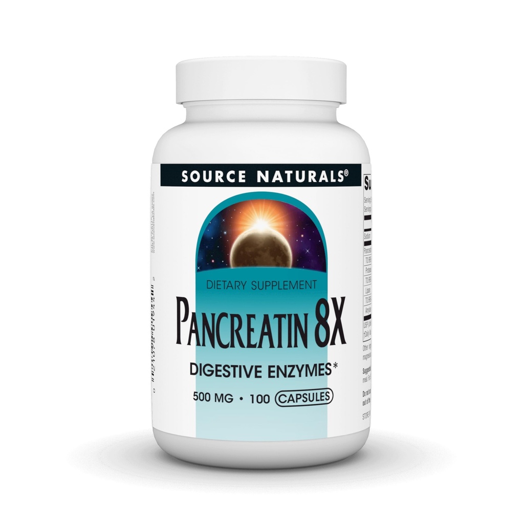 Quelle Naturals Pancreatin 8X, 500 mg Verdauungsenzyme - 100 Kapseln