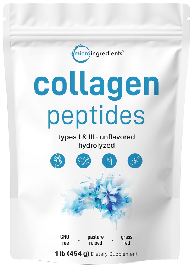 Micro Ingredients Bovine Collagen Peptides Powder, 1lb | Typ I & III + Natürliches Protein | Grass-Fed Bovine Source | Unflavored | Unterstützt Haut, Joint & Bone Health | Paleo, Non-GMO