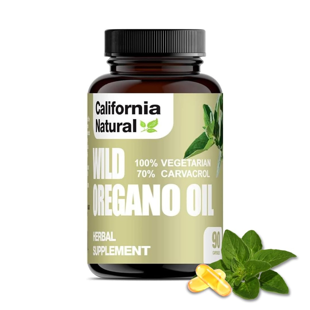 Huile d'Origan sauvage Capsules molles végétariennes - California Natural - Système immunitaire et soutien digestif - Promouvoir la santé de Gut & Digestion saine - 100% végétarien - 70% Carvacrol - Herbal 90 compte