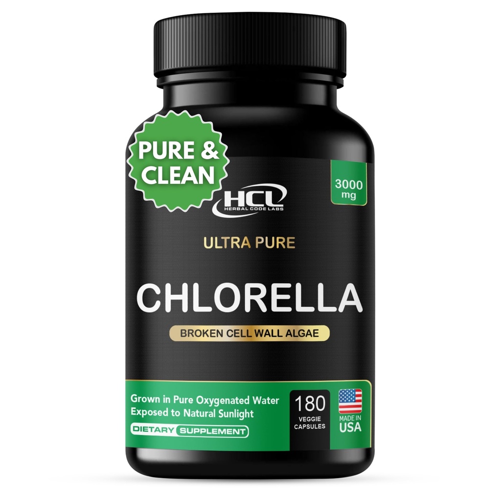 Chlorella Kapseln 3000 mg - Cracked Cell Wall Blue Green Algae Supplement - Best Natural Detox Cleanse - Pflanzen Vitamine Mineralien Chlorophyll Vegan Protein Pulver Pillen - Made in USA