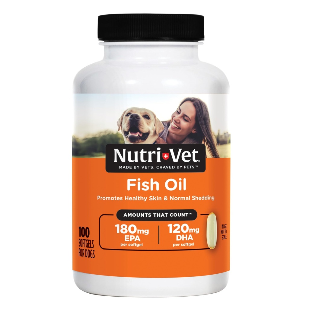 Supplément d'huile de poisson Nutri-Vet pour chiens, Omega 3, Huile de poisson pour chiens, fournitures pour animaux de compagnie, vitamines et suppléments pour animaux de compagnie, formule DHA de l'EPA, vitamines pour chiots, contrôle de la viande, nouveaux essentiels pour chiots, 100 Compte