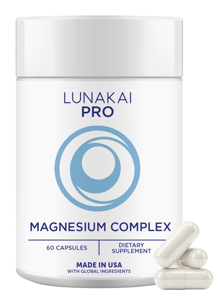 Lunakai PRO USA Made 7-in-1 Magnesium Complex for Women & Men - 405mg Blend with B6 P-5-P for Daily Muscle, Sleep, Stress & Energy Support, Non-GMO Supplement, 60 Capsules