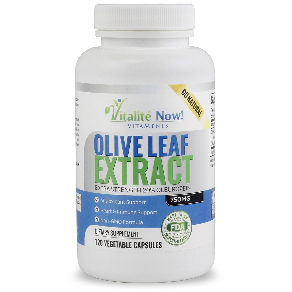 Super Strength Best Olive Leaf Extract (Non-GMO) - 20% Oleuropein - Immun Support Supplement - Bis zu 4 Monate - 750mg Kapseln - Vegetarisch - 120 Count